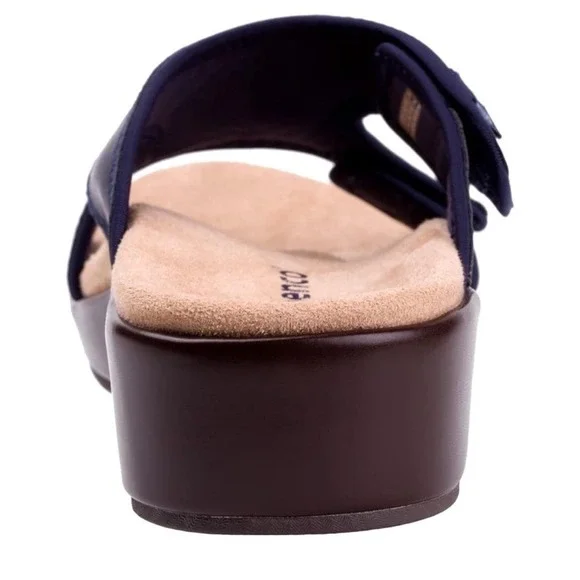 Spenco Women's  8 B Karla‎ Wedge Navy Blue Peacoat Leather Sandal Supportive New - Picture 4 of 8